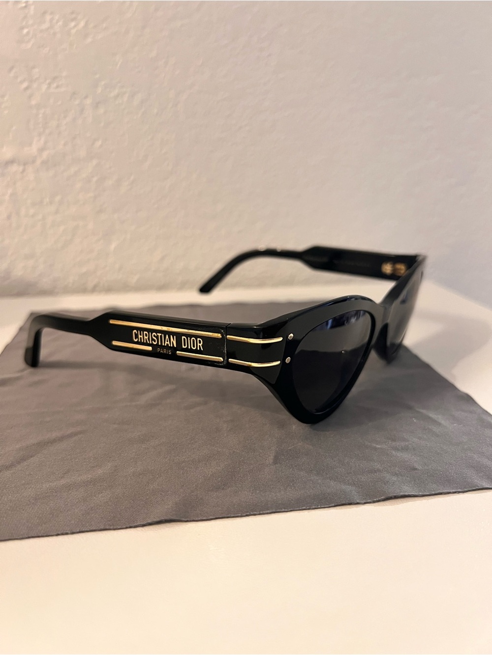 Dior Black Cat-Eye Sunglasses with Gold Trim